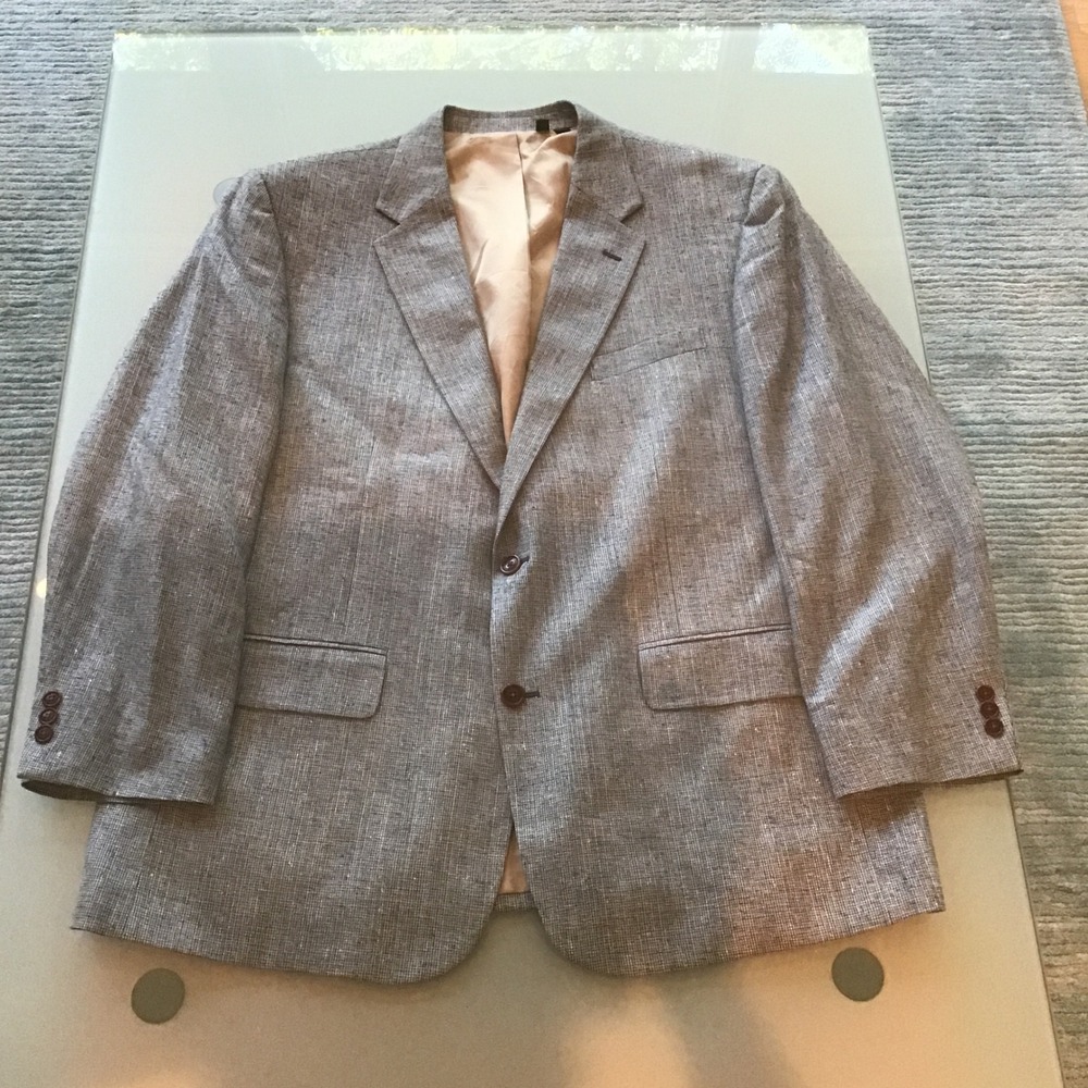 Orvis Mens 46R Blazer 100% Silk Sport Coat Gray Blue Textured 2 Button Jacket